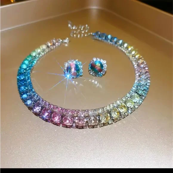 Sparkling Multicolor Rhinestone Necklace and Earring Set - Picture 9 of 9